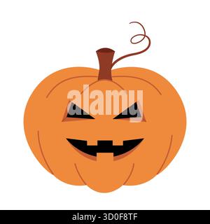 Halloween Kürbis mit gruseligem Gesicht. Jack o Laterne. Handgezeichnete farbige flache Vektorillustration isoliert auf weißem Hintergrund. Stock Vektor