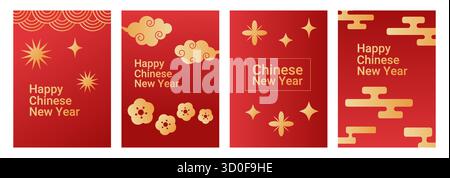Ein festliches Poster für das chinesische Neujahr mit lebendigen Mustern, Laternen und festlichen Elementen. Stock Vektor