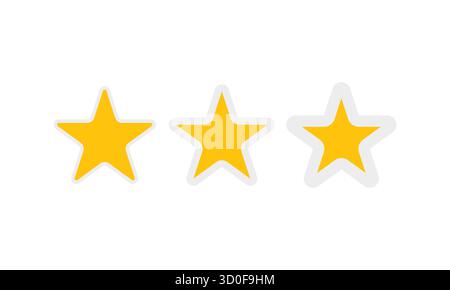 Symbol Für Minimalistische Sternbewertung – Zwei Voll, Einer Umrissen. Drei gelbe Sternvektoren. Set aus gelben Sternen Stock Vektor