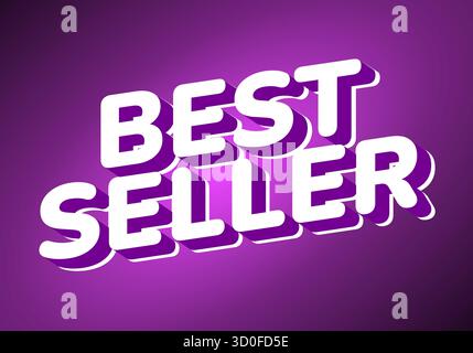 Ein lebendiges Grafikdesign mit den Worten „Bestseller“ in kräftigen, dreidimensionalen weißen Buchstaben auf lila Hintergrund. Stock Vektor