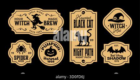 Halloween-Trank-Etiketten, Hexe, Kürbis-Silhouette Stock Vektor