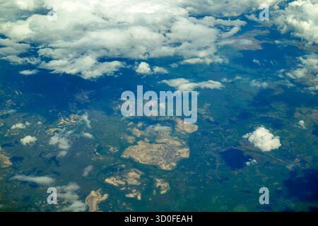 Flug Windhoek - Addis Abeba: Blick aus dem Flugzeug des Okavango-Deltas, Botswana Stockfoto