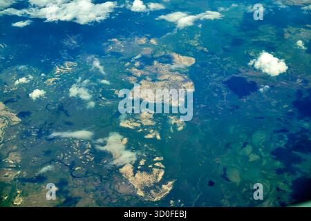 Flug Windhoek - Addis Abeba: Blick aus dem Flugzeug des Okavango-Deltas, Botswana Stockfoto