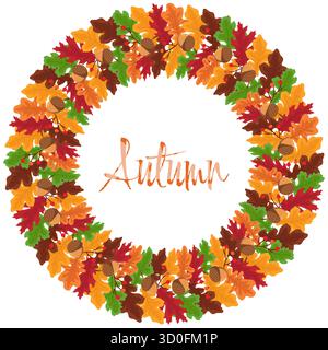 Herbstlaub-Kränzrahmen Aus Eiche Stock Vektor
