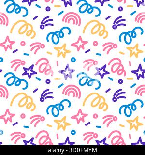 Farbenfrohes, nahtloses Linienmuster. Kreatives, minimalistisches Hintergrundmotiv mit einfachen Formen. Stock Vektor