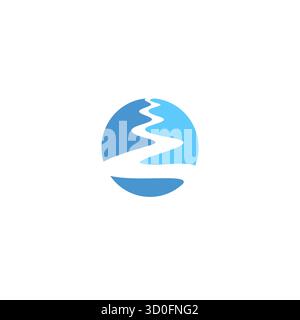 Wassersymbol mit River Logo. Fließende Gebirgsbach-Vektor-Logos für Abenteuer und Ökologie Natur Umwelt-Logos. Abstrakte Rundwicklung Stock Vektor