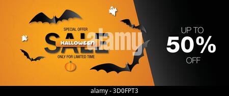 Halloween-Sonderangebot bis zu 50 % Rabatt auf Werbeaktionen für Veranstaltungen mit begrenztem Rabatt Stock Vektor