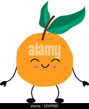 Ein süßer und fröhlicher orangefarbener Charakter im Kawaii-Stil, perfekt für verspielte und fröhliche Designs. Ein freundlicher Charakter mit einem großen Lächeln. Stock Vektor