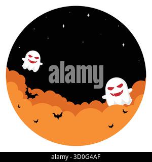 Gruselige Fledermäuse Und Geister Fliegen Über Die Halloween-Nacht Stock Vektor