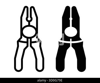 Dieses Bild zeigt eine minimalistische Schwarz-weiß-Illustration der Zange, die das Design des Werkzeugs veranschaulicht. Ideal für verschiedene Anwendungen im Heimwerkerbereich, in Bauform Stock Vektor