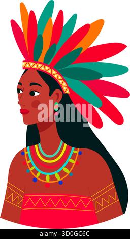 Illustration einer Amazonasfrau mit Stammeszubehör, die die indigene Kultur repräsentiert. Stock Vektor