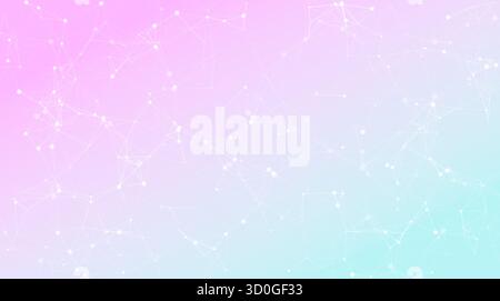 Abstraktes Netzwerk von verbundenen Punkten, Partikeln und Linien, die eine webähnliche Struktur bilden. Moderner, technisch inspirierter Hintergrund, ideal für Präsentationen, Wissenschaft Stockfoto