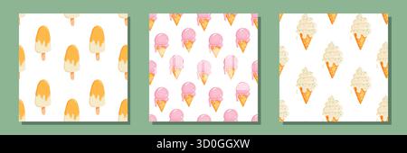 Verspielte Eiskegelmuster in bunten Aromen. Perfekt für Drucke, Textilien und Tapeten im Sommer. Stock Vektor