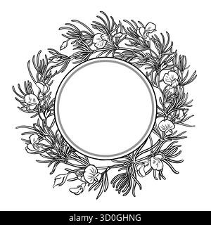 Rooibos-Zweig mit Blumen und Blättern rundes Gestell. Vektor isoliert für Design oder Dekoration. Stock Vektor