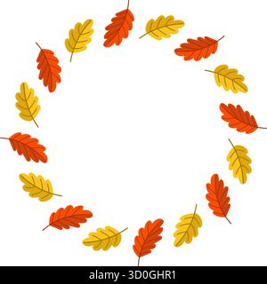 Ein wunderschöner Herbstkranz aus verschiedenen Blättern in Orange, Rot und Gelb, perfekt zur Herbstdekoration. Stock Vektor