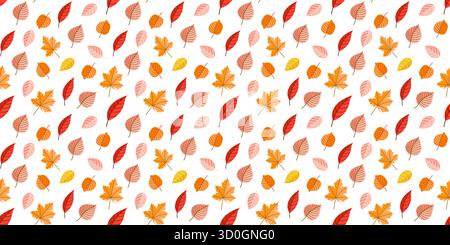 Ein lebhaftes Muster mit bunten Herbstblättern vor einem strahlend weißen Hintergrund, perfekt für saisonale Designs. Stock Vektor