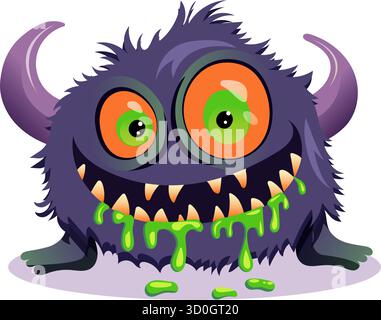 Niedliches und gruseliges Cartoon-Monster mit großen Augen und grünem Schleim, perfekt für Halloween-Designs und Kindergrafiken. Stock Vektor