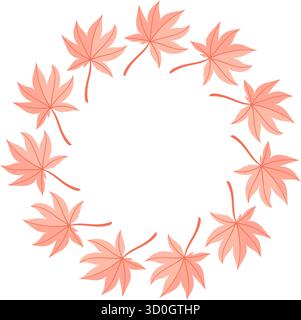 Handgezeichneter Vektorkranz aus roten und orangen Herbstblättern in einer kreisförmigen Komposition, perfekt für Einladungen. Stock Vektor