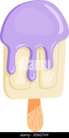 Lustiger Cartoon-Eisstapel mit dreifachen Schaufeln und bunten Belägen in Pastelltönen. Stock Vektor