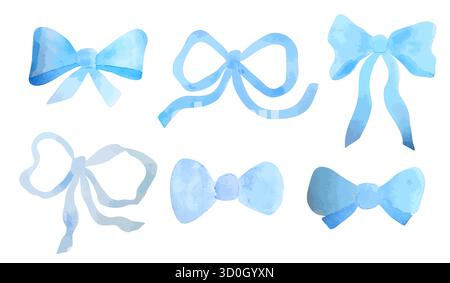 Ein Set handgemalter blauer, Aquarellbögen in verschiedenen Formen, ideal für Basteln, Karten und Geschenke. Stock Vektor