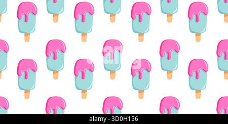 Ein süßes nahtloses Muster mit pastellfarbenen Eiskegeln und Süßigkeiten. Perfekt für Textilien, Hintergründe und Designs mit Kindermotiven. Stock Vektor