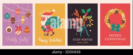 Frohe Weihnachten und Happy New Year Poster. Stock Vektor