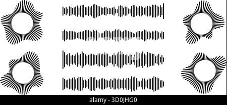 Podcast-Sound-Wave-Symbole mit Musik-Sound-Wave-Mustern für Audio- und Sendeschnittstellen. Stock Vektor