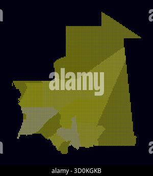 Gepunktete Karte von Mauretanien. Digitale Landkarte des Landes auf dunklem Hintergrund. Mauretanienform mit quadratischen Punkten. Farbige Punkte. Stock Vektor