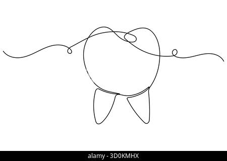 Zahnsymbol durchgehende einzeilige Zeichnung minimalistischer Zahnkonturvektor Illustration Stock Vektor