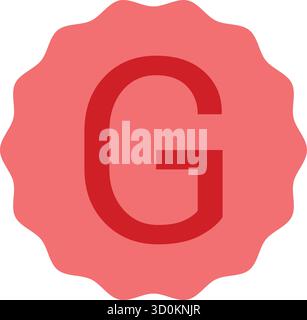 Roter Buchstabe G Vektordesign in Abzeichen Form isoliert auf weißem Hintergrund. Perfekt für pädagogische Designs, Typografie-Projekte, Alphabet-Kunst. Stock Vektor