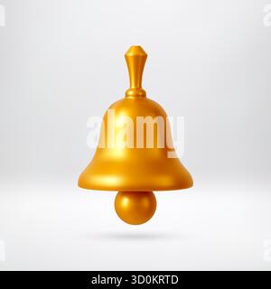 Goldene Glocke 3D-Symbol für Benachrichtigung oder Alarm Stock Vektor