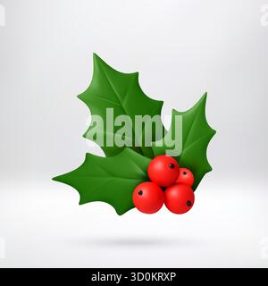 3D-Zeichentrickfilm Glossy Green holly Leaf Stock Vektor