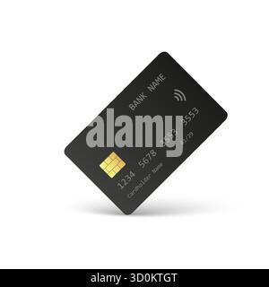 Realistisch detaillierte Kreditkarten-Set mit farbenfrohem, abstraktem dreieckigem Hintergrund. Schwarze Karte. Vorlage für Vorder- und Rückseite. Geld, Zahler Stock Vektor