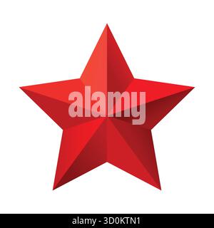 Roter Weihnachten 3D Stern glänzender heller Glanz fünf Winkel Sternform isoliert auf weißem Hintergrund. Stock Vektor