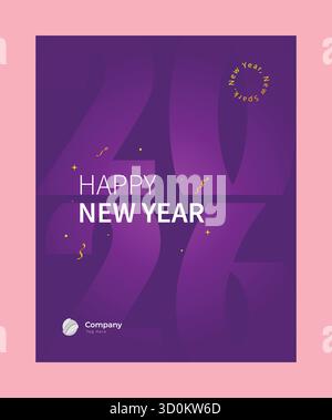 Modernes Posterdesign für das Jahr 2026 in auffälligen lila und rosa Motiven, festliche Vektorkunst für soziale Medien, geschäftliche oder digitale Nutzung Stock Vektor