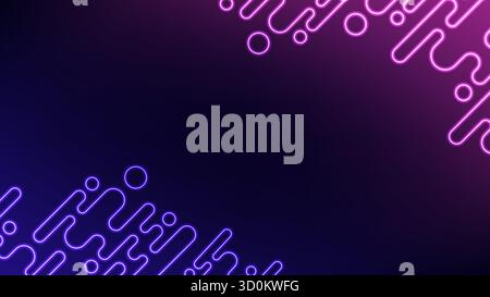 Lebendiger abstrakter Hintergrund mit dynamischem Neondesign mit abgerundeten, flüssigen Linien und leuchtenden Kreisen in Pink und Lila. Futuristische Vorlage Stock Vektor