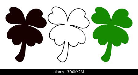 Vierblättriges Glücksklee isoliert auf weißem Hintergrund. Vektorabbildung. Stock Vektor