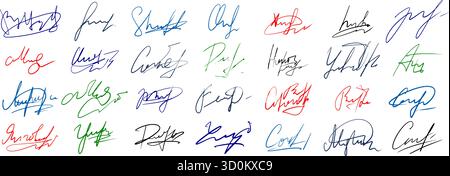 Handgeschriebene Unterschrift Scribbles. Fiktives Autogrammset zum Signieren von Dokumenten Stock Vektor
