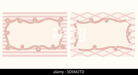 Skurrile Vintage-Kollektion mit Rahmen und Borten mit handgezeichnetem Kokett-Band. Elegante Vektorformen für Einladungsplakat Hochzeit Baby oder Stock Vektor
