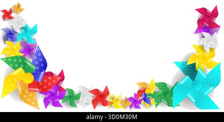 Spinning Pinwheel Papier Spielzeug Vektor isolierte Illustration Bunte Regenbogen Windmühle Fan Kindheitspiel Symbol Sommer Brise Design verspieltes Whirligig Stock Vektor