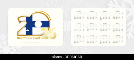 Horizontaler Taschenkalender 2026 in finnischer Sprache. Neujahrssymbol 2026 mit Flagge Finnlands. Vektorkalender. Stock Vektor