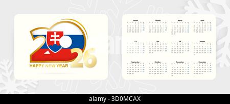 Horizontaler Taschenkalender 2026 in Slowakischer Sprache. Neujahrssymbol 2026 mit Flagge der Slowakei. Vektorkalender. Stock Vektor