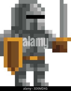 Knight Fantasy Pixel Art Game Cartoon Charakter Stock Vektor