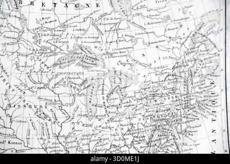 Antiker französischer atlas (19C) Details zu Nordamerika, den Großen Seen und dem Nordosten der USA. Stockfoto