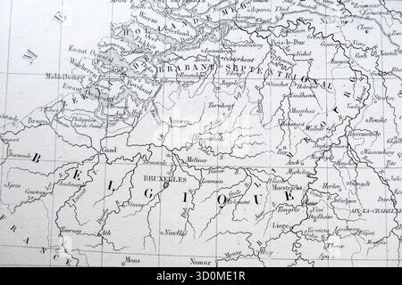 Antiker französischer atlas (19C) Detail von Belgien und Brüssel (Bruxelles). Stockfoto