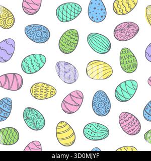 Wunderschönes, nahtloses Muster von ostereiern mit Doodle. Entwerfen Sie Hintergrundgrußkarten und Einladungen zu Ostern Stock Vektor