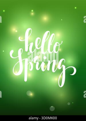 Feder. Handgezeichnete Kalligraphie und Pinselstift-Schrift auf grünem, vergilbten Hintergrund mit Bokeh. Design für Weihnachtsgrußkarte, Einladung, Poster Stock Vektor