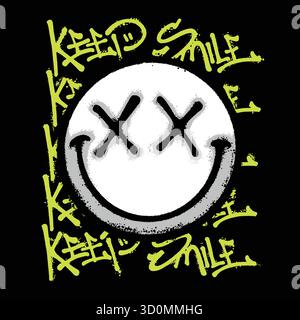 Smile Face Crossing Eyes Urban Streetwear Art Stock Vektor
