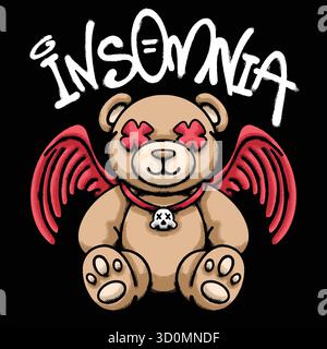 T-Shirt mit Flügeldesign von Teddy Bear Urban Streetwear Stock Vektor
