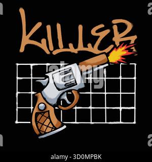 Revolver Gun Urban Streetwear T-Shirt-Design Stock Vektor